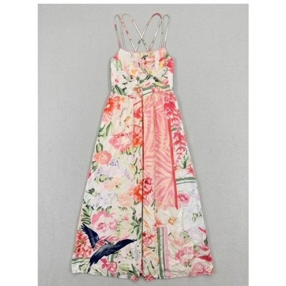 Maaji Maxi Dress Womens Small Multicolor Floral Tropical Boho Bird Print Slit - Picture 1 of 6